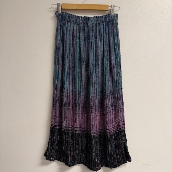 Vintage Handmade Woven Knit Ombre Pleated Elastic Waist Skirt S/M - Picture 2 of 8